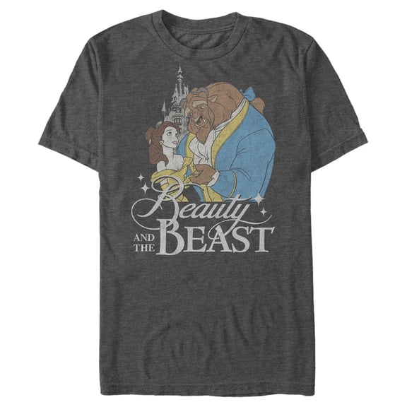 Men's Beauty and the Beast Classic Distressed Poster Graphic Tee Charcoal Heather 3X Large