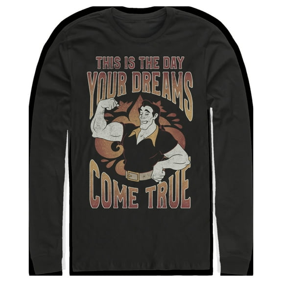 Men's Beauty and the Beast Gaston The Day Your Dreams Come True  Long Sleeve Shirt Black X Large