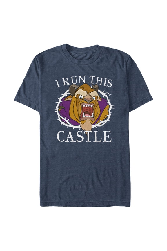 Men's Beauty and the Beast Run Castle  Graphic Tee Navy Blue Heather 5X Large
