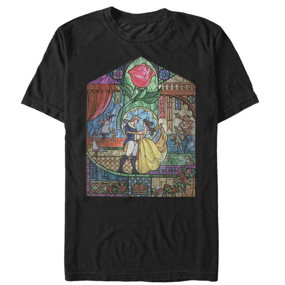 Men's Beauty and the Beast Stained Glass  Graphic Tee Black 2X Large