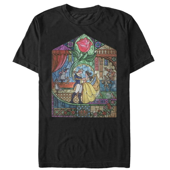 Men's Beauty and the Beast Stained Glass Graphic Tee Black Small