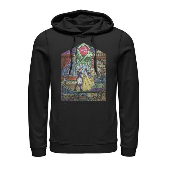 Men's Beauty and the Beast Stained Glass  Pull Over Hoodie Black Medium