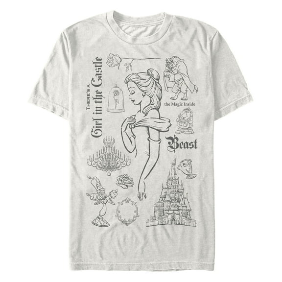 Men's Beauty and the Beast There's a Girl in the Castle Sketches Graphic T-Shirt