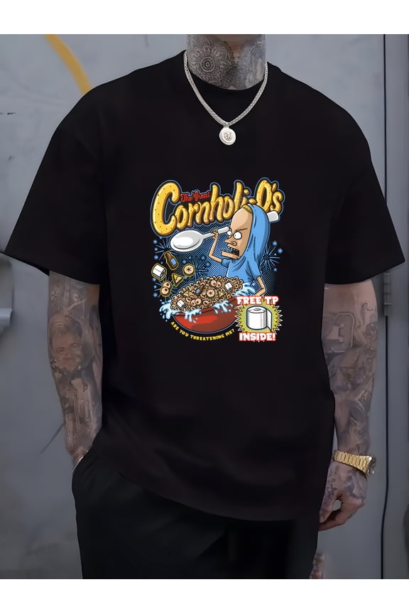 Men's Beavis and Butt-head Vintage TV Show Graphic T-Shirt - Cornholio's Free TP! Design - Machine Washable Black Tee for Beavis and Butt-head Fans - Adult Casual Casual Attire