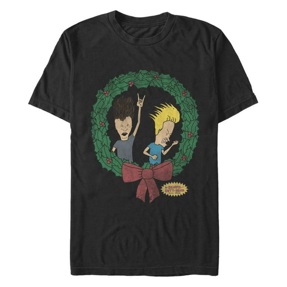 Men's Beavis and Butt-Head Christmas Rocker Wreath  Graphic T-Shirt
