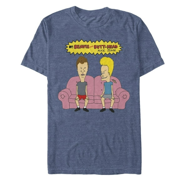 Men's Beavis and Butt-Head Couch Logo  Graphic Tee Navy Blue Heather 2X Large