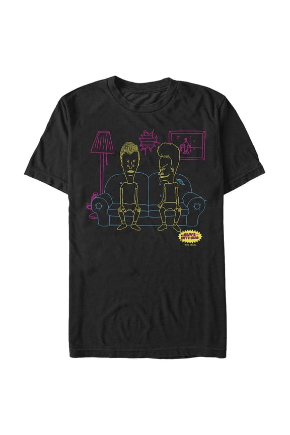 Men's Beavis and Butt-Head Couch Outline  Graphic Tee Black Large