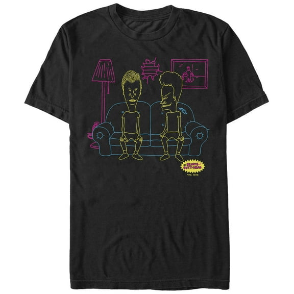 Men's Beavis and Butt-Head Couch Outline Graphic Tee Black X Large