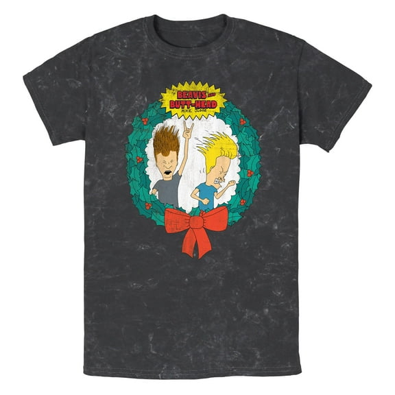 Men's Beavis and Butt-Head Distressed Christmas Wreath Graphic T-Shirt