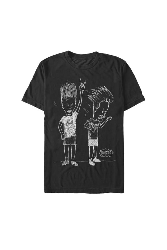 Men's Beavis and Butt-Head Rock Forever Sketch Graphic Tee Black X Large