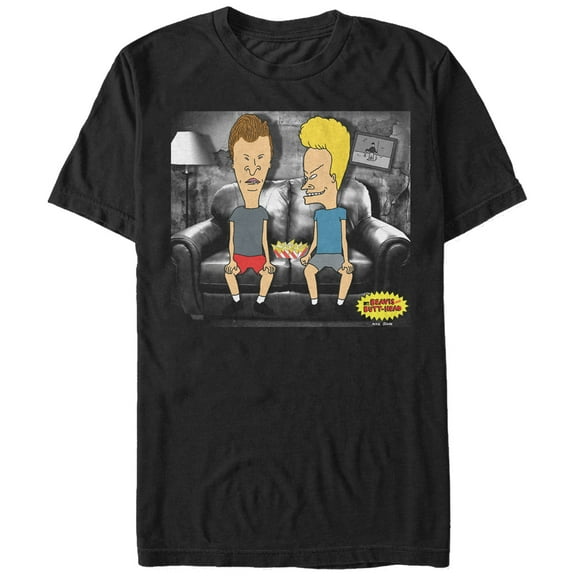 Men's Beavis and Butt-Head Watching Music Videos Graphic Tee Black Large