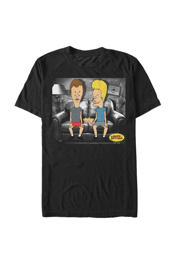 Men's Beavis and Butt-Head Watching Music Videos Graphic Tee Black Large