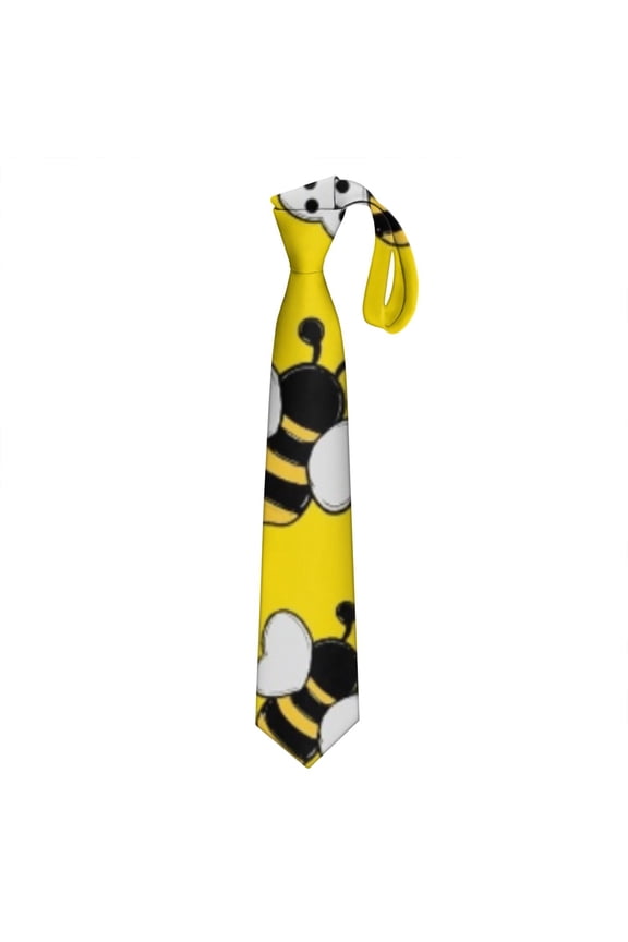 Men's Bee Print Satin Necktie - Honeycomb & Bumblebee Pattern Formal Tie for Weddings & Business (Wrinkle-Resistant, 58.3")
