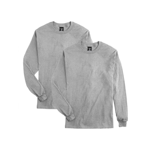 Hanes Beefy-T Unisex Long-Sleeve T-Shirt, Value 2-Pack Light Steel L