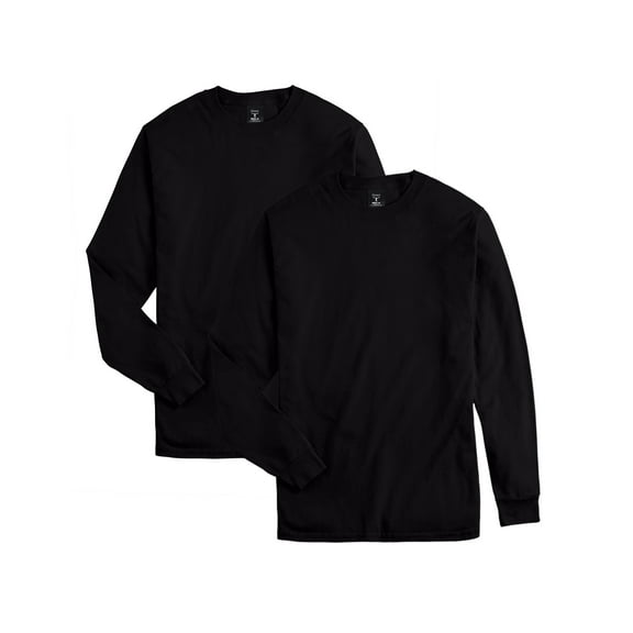Hanes Beefy-T Unisex Long-Sleeve T-Shirt, Value 2-Pack Black 3XL
