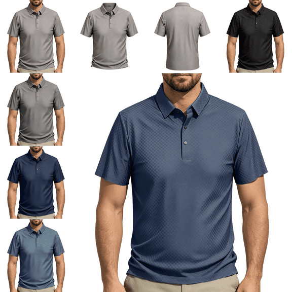 Men's Beer Belly Shirts 2026 New Summer Casual Stretchy Quick Dry Short Sleeve T-Shirt Wear Collared Textured Shirt Golf Cool Tops Dark Blue 4XL