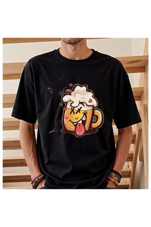 Men's Beer Enthusiast Graphic Tee - 180g 100% Cotton Crew Neck Casual Shirt with Playful Brew-Themed Design, Comfortable All-Season Wear for Celebrations
