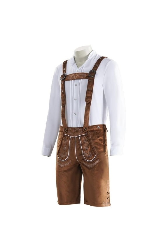 Men's Beer Festival Party Suit Oktoberfest Halloween Adult Costume Shirt And Overalls Set