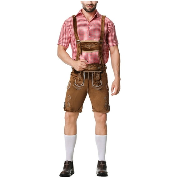 Men's Beer Festival Party Suit Oktoberfest Halloween Adult Costume Shirt And Overalls Set