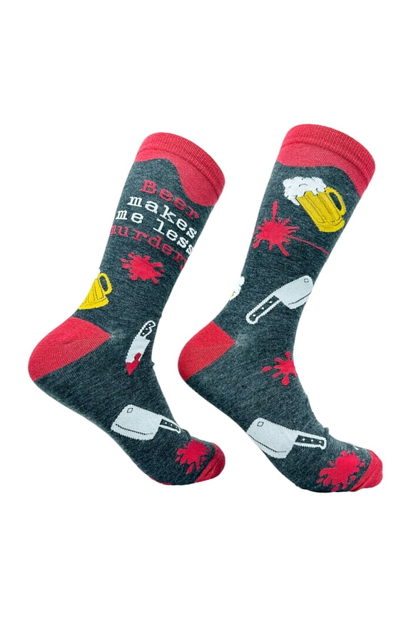 Men's Beer Makes Me Less Murdery Socks Funny Killer Ale Drinking Joke Footwear