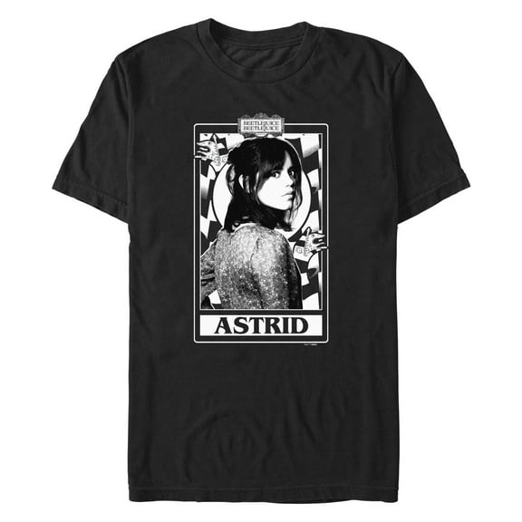 Men's Beetlejuice Beetlejuice Astrid Black and White Tarot Card  Graphic T-Shirt