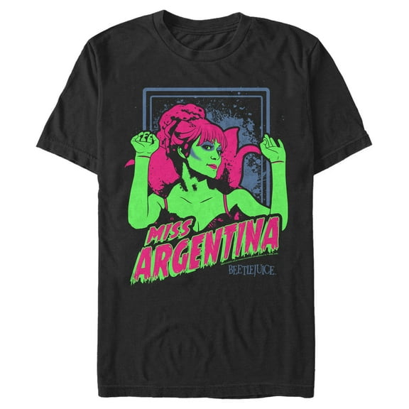 Men's Beetlejuice Neon Miss Argentina  Graphic Tee Black 3X Large