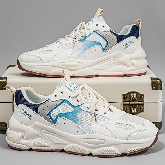 Men's Beige Chunky Dad Sneakers, Breathable Mesh Sport Casual Shoes