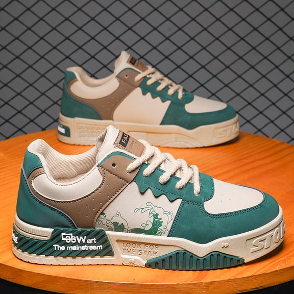 Men's Beige & Teal Sneakers Suitable for Daily Wear, Light & - Upper & Rubber Sole Low-Top with "Look for the Star" Slogan & Star Art - Cool, Holidays - Casual Sneakers for Men