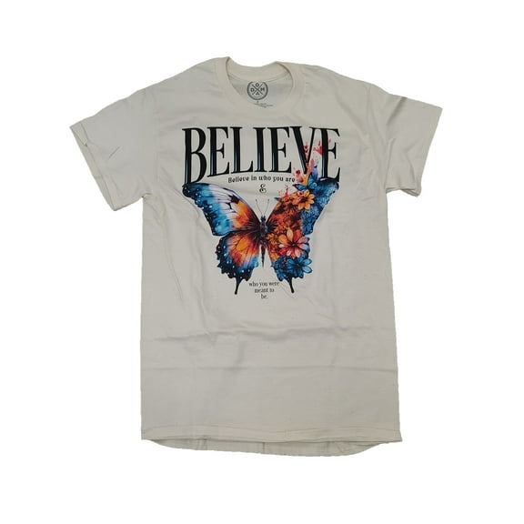 Men's Believe in Who You Are Butterfly Beige Graphic T-Shirt - Small