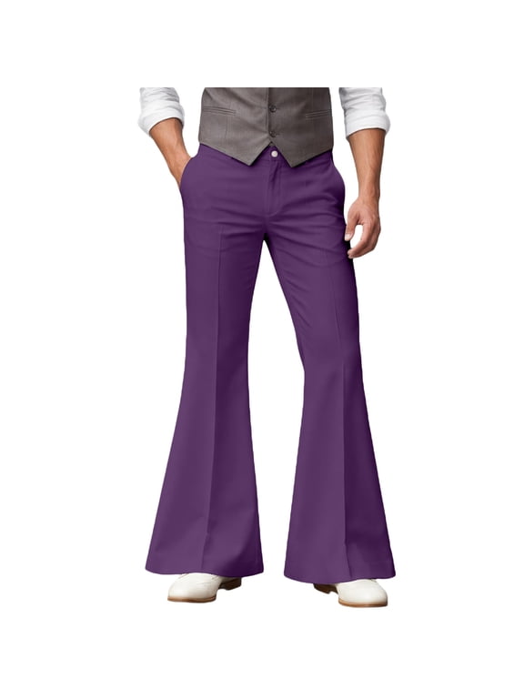 Men's Bell Bottom Pants 70s Disco Dress Pants Vintage Flared Office Work Casual Bootcut Trousers