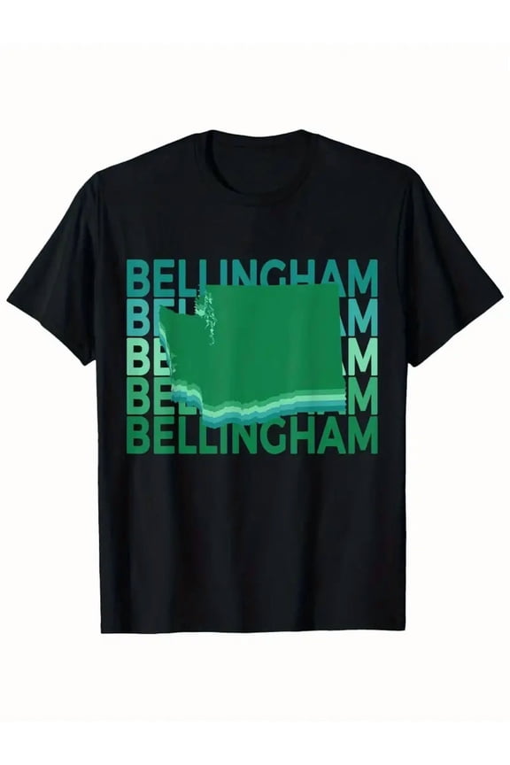 Men's Bellingham Washington T-Shirt - Black Tee with Teal Lettering, All-Season Comfort Fit Shirt for Gym, Travel, Casual Attire - WA State Local Souvenir Apparel, Sports T