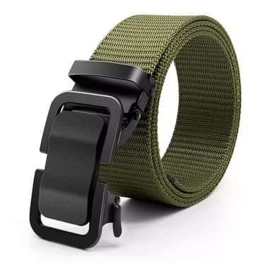 Men's Belt Automatic Metal Buckle Nylon Canvas Webbing Belt Outdoor Work Belt, Nylon Belt with Click Buckle (P1 green,120cm)