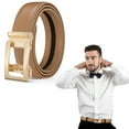 thumbnail image 1 of Men's Belt - Automatic Sliding Buckle Leather Belt - Men's Western Easy-Click Belt - Women's Belt Decorative Waist Belt - With Gold-Coloured Buckle No Holes For Business Suit Khaki L, 1 of 8