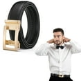 thumbnail image 1 of Men's Belt - Automatic Sliding Buckle Leather Belt - Men's Western Easy-Click Belt - Women's Belt Decorative Waist Belt - With Gold-Coloured Buckle No Holes For Business Suit Black L, 1 of 8