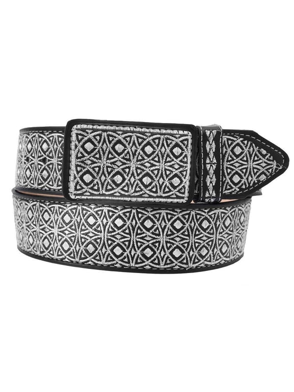 Men's Belt Charro Western Embroidered color sylver 2" Wide Removable buckle. Cinto charro vaquero