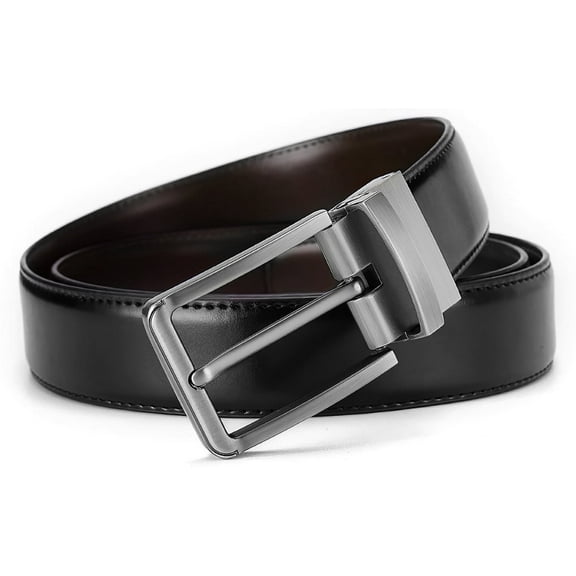 Men's Belt, Genuine Leather Dress Belts, 2 in1 Reversible Rotative Buckle Belt 1.37" for Gift Mens Casual Golf Dress Pants Shirts, Casual Everyday Jean Belt with Gift Box