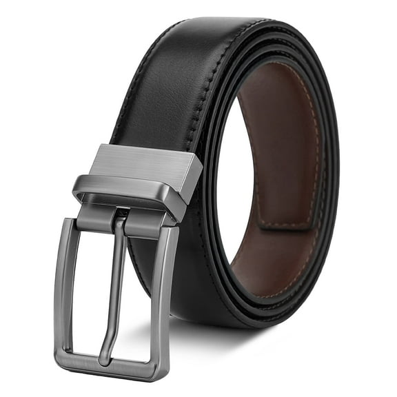 Men's Leather Belt Automatic Ratchet Buckle Slide Belt for Dress Casual Trim to Fit with Gift Box & Hole Punch