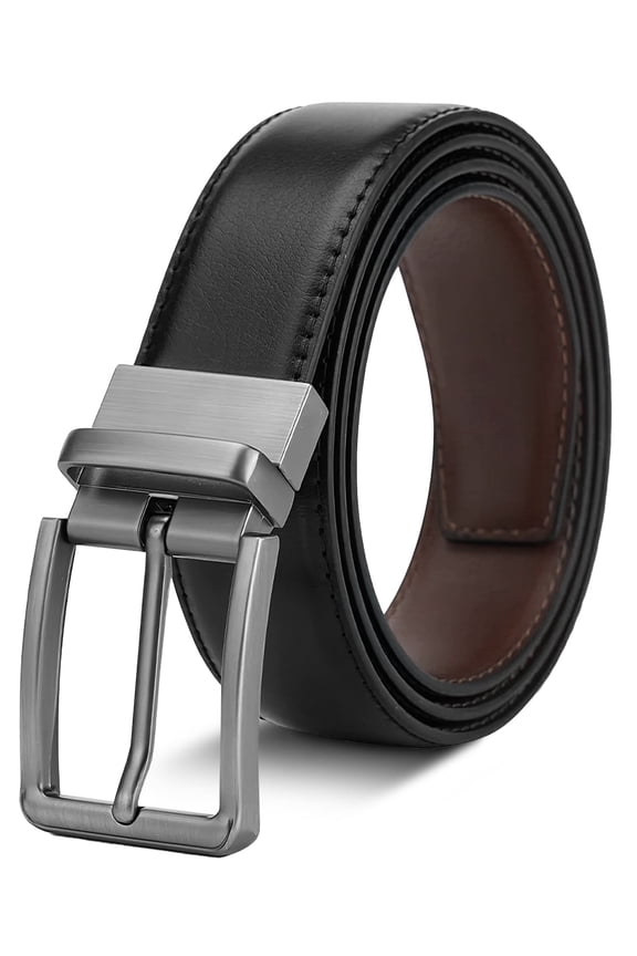 Men's Leather Belt Automatic Ratchet Buckle Slide Belt for Dress Casual Trim to Fit with Gift Box & Hole Punch