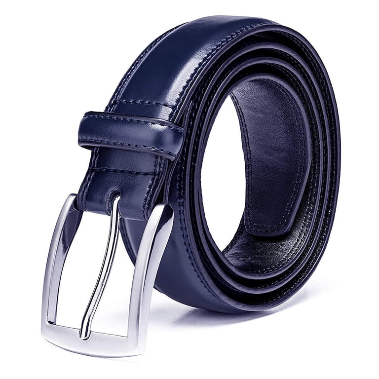 Men's Belt, Genuine Leather Dress Belts for Men with Single Prong Buckle- Classic & Fashion Design for Work Business and Casual (Blue, 38in)