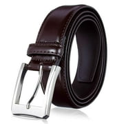 Men's Belt, Genuine Leather Dress Belts for Men with Single Prong Buckle- Classic & Fashion Design for Work Business and Casual (Brown, 32in)
