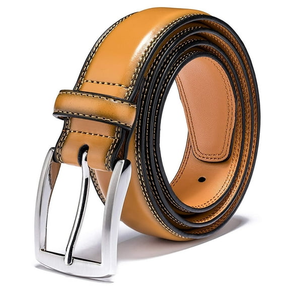 Men's Belt, Genuine Leather Dress Belts for Men with Single Prong Buckle- Classic & Fashion Design for Work Business and Casual (Brown, 34in)