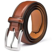 Men's Belt, Genuine Leather Dress Belts for Men with Single Prong Buckle- Classic & Fashion Design for Work Business and Casual (Brown, 44in)