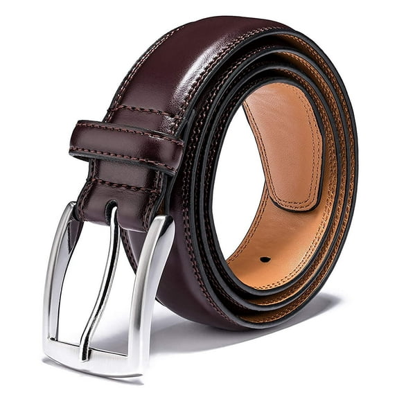 Men's Belt, Genuine Leather Dress Belts for Men with Single Prong Buckle- Classic & Fashion Design for Work Business and Casual (Red, 46in)