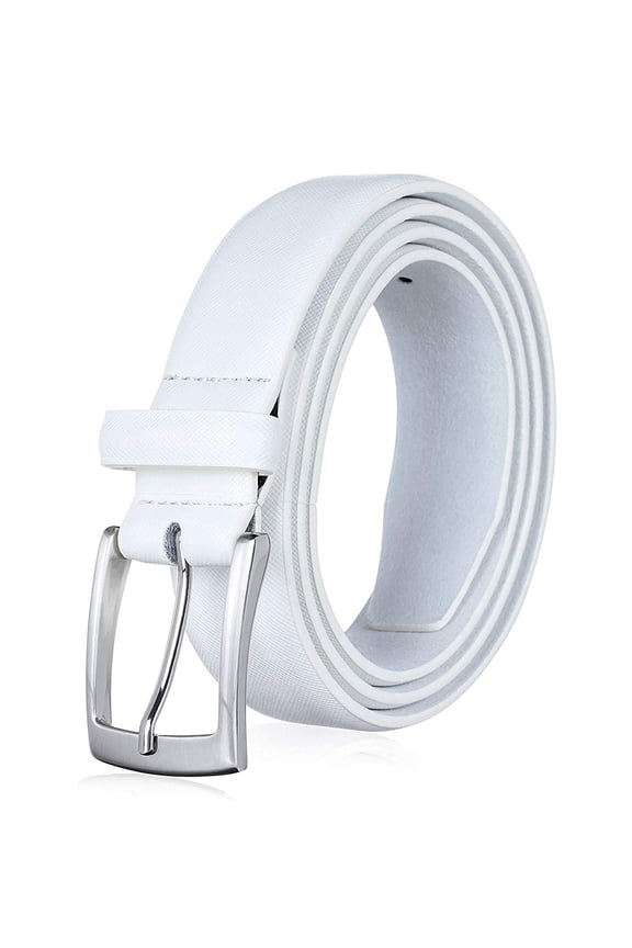 Men's Belt, Genuine Leather Dress Belts for Men with Single Prong Buckle- Classic & Fashion Design for Work Business and Casual (White, 34in)
