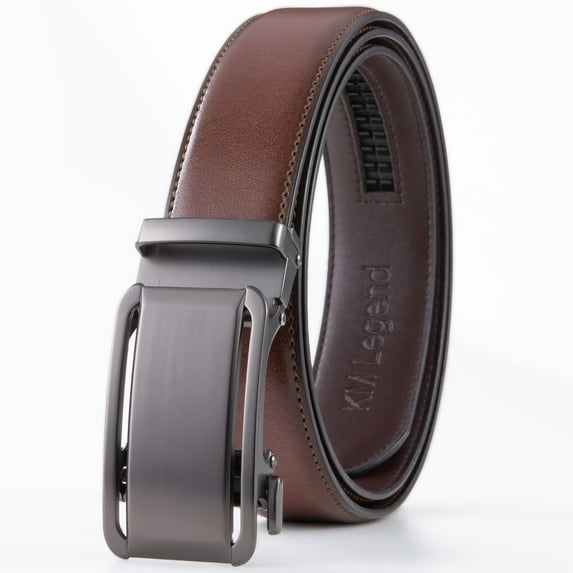 Men's Belt, KM Legend Leather Ratchet Dress Belts for Men, Jeans Brown Belt with Adjustable Buckle, Trim to Fit for Your Size