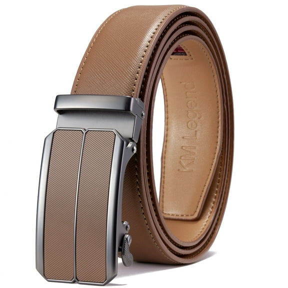 Men's Belt, KM Legend Leather Ratchet Dress Belt for Men, Jeans Belt with Adjustable Buckle, Trim to Fit for Your Size