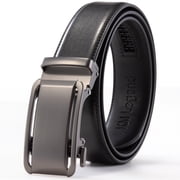Mens Belt, KM Legend Leather Ratchet Dress Belts for Men, Jeans Black Belt with Adjustable Buckle, Trim to Fit for Your Size