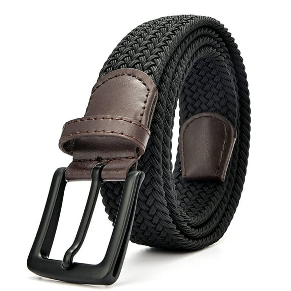 Men's Belt New Fashion Outdoor Golf Woven Elastic No Hole Belt Black (Width 1.33in)