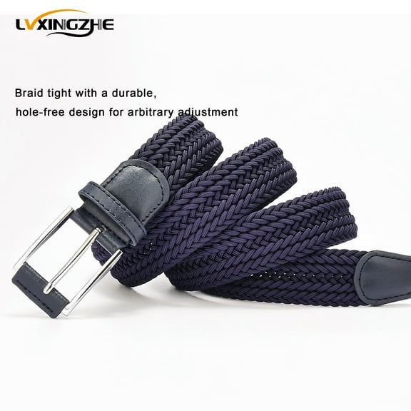 Men's Belt New Outdoor Fashion Braided Elastic No-Hole Women's Belt (Width 1.33in)