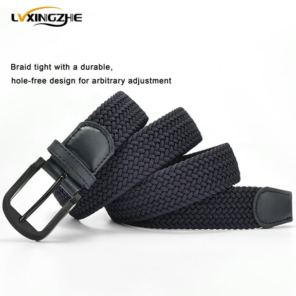 Men's Belt New Outdoor Golf Elegant Braided Elastic No-Hole Belt Blue (Width 1.33in)